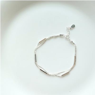 Simple Ball Chain Daily 925 Silver 16K Plated Bracelet Anklet Two Rows