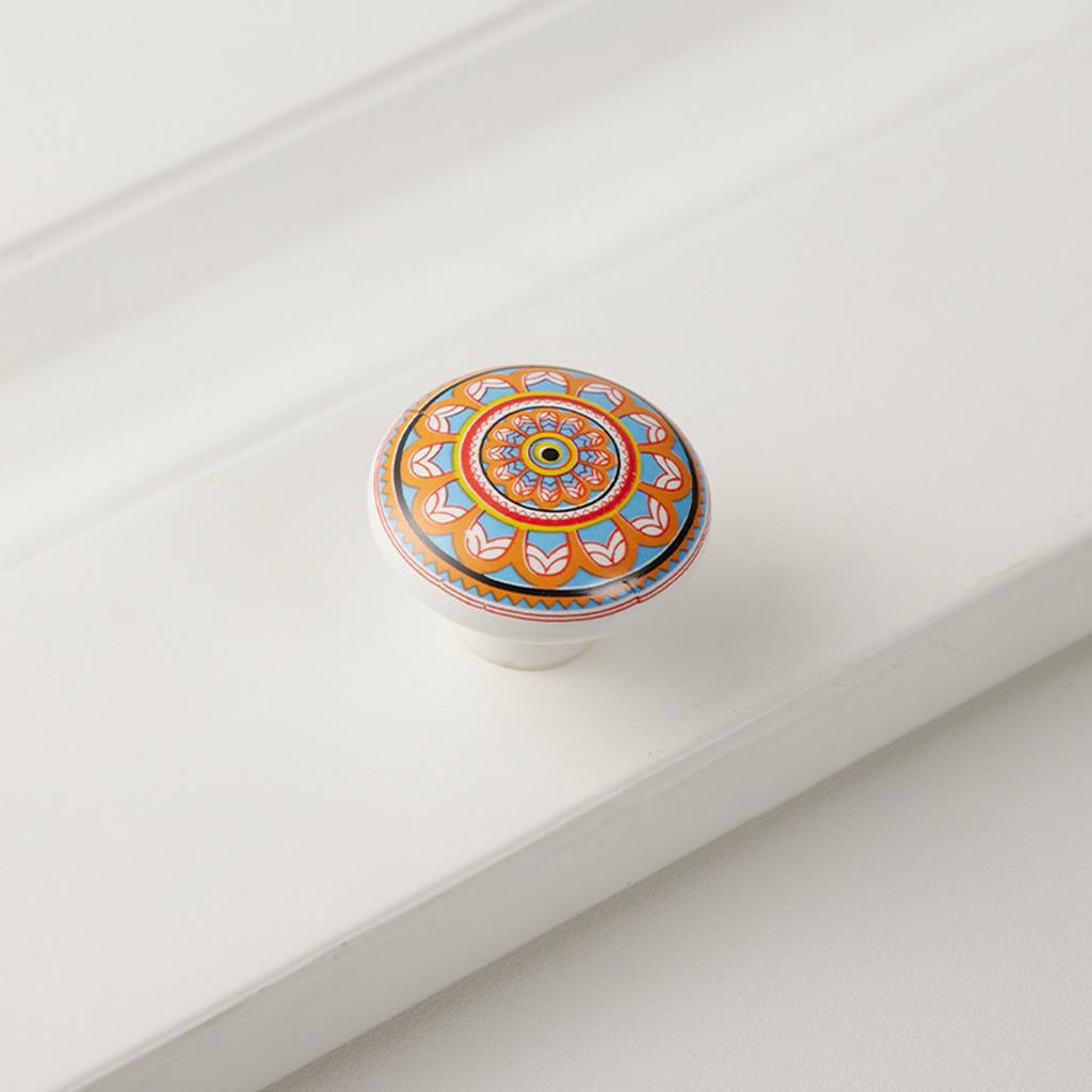 Keramik Schubladengriffe Böhmischer Stil Runde Schrankknöpfe mit Einzigartigen Glasurmuster für Kleiderschrank Küchenmöbel