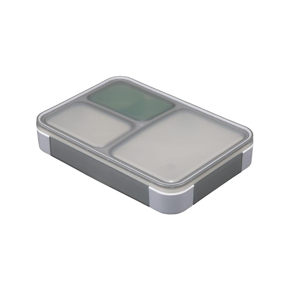 Foodman Slim Bento 600ml Side Dish Double Secure with CB DSK Box, Antibacterial, [Includes Cup], Gray, Leak-Resistant Sealing, 4-Point Lock, Japan,
