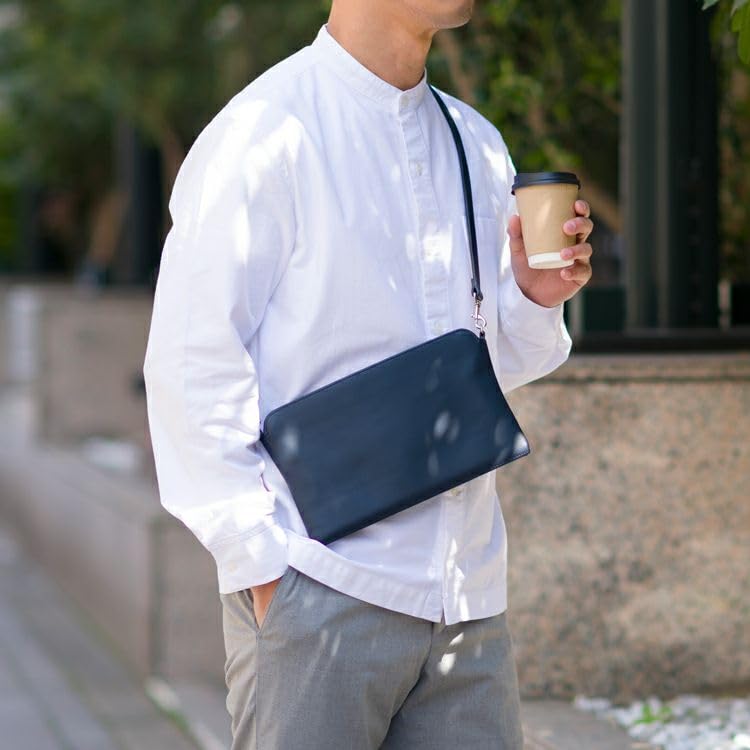Official Shoulder Bag Sacoche No Gusset Genuine Leather Clutch Bag Bag Small Crossbody SA133 Navy [Tryon] Men's Women's