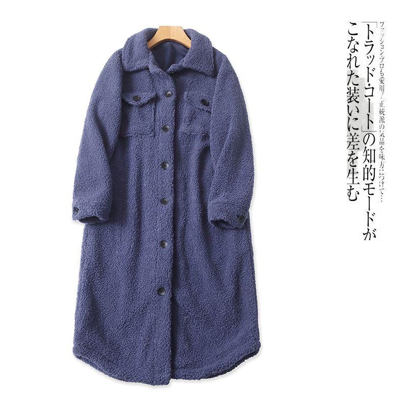 

Fleece Coat Outwear Winter New Arrival Foreign Trade Women s Clothing Fashion Polo Collar Single-Breasted Long Sleeve Long 30233 Blue Gray C- 5-20-3 S