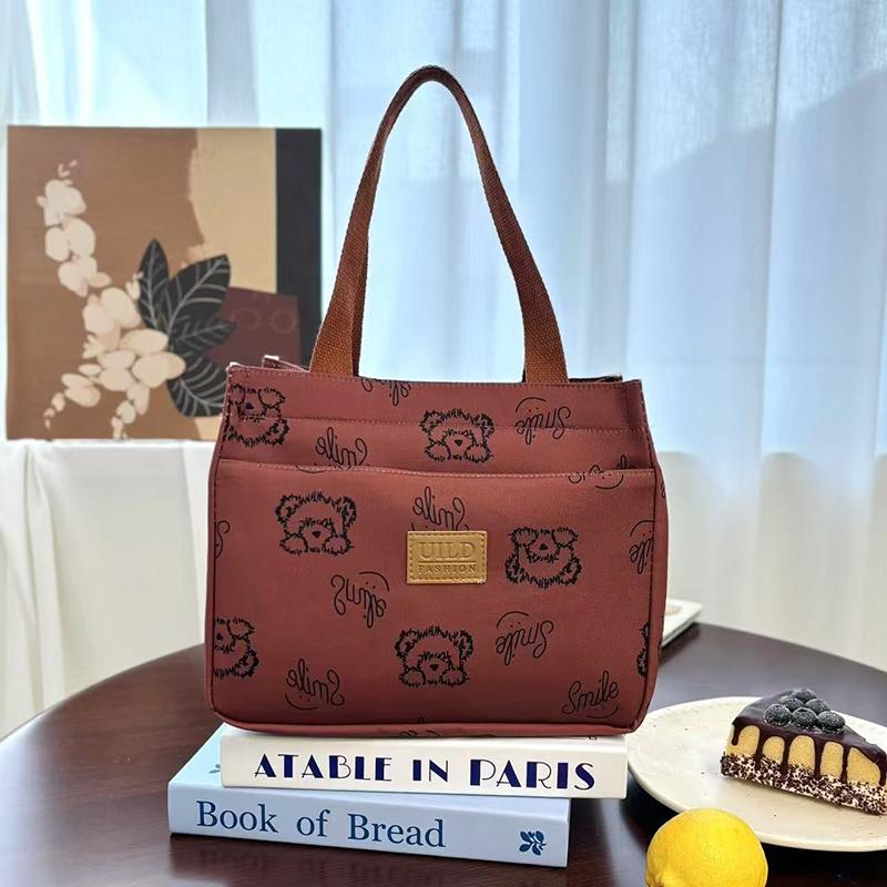 Cartoon Bear Printed Versatile Large Capacity Handbag Office Worker Portable Lunch Bento Tote Bag