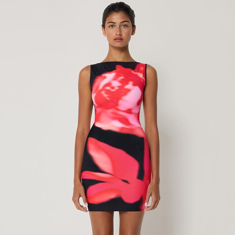 

Осеннее женское уличное хипстерское платье с абстрактным цифровым принтом и облегающим запахом на бедрах L чёрный