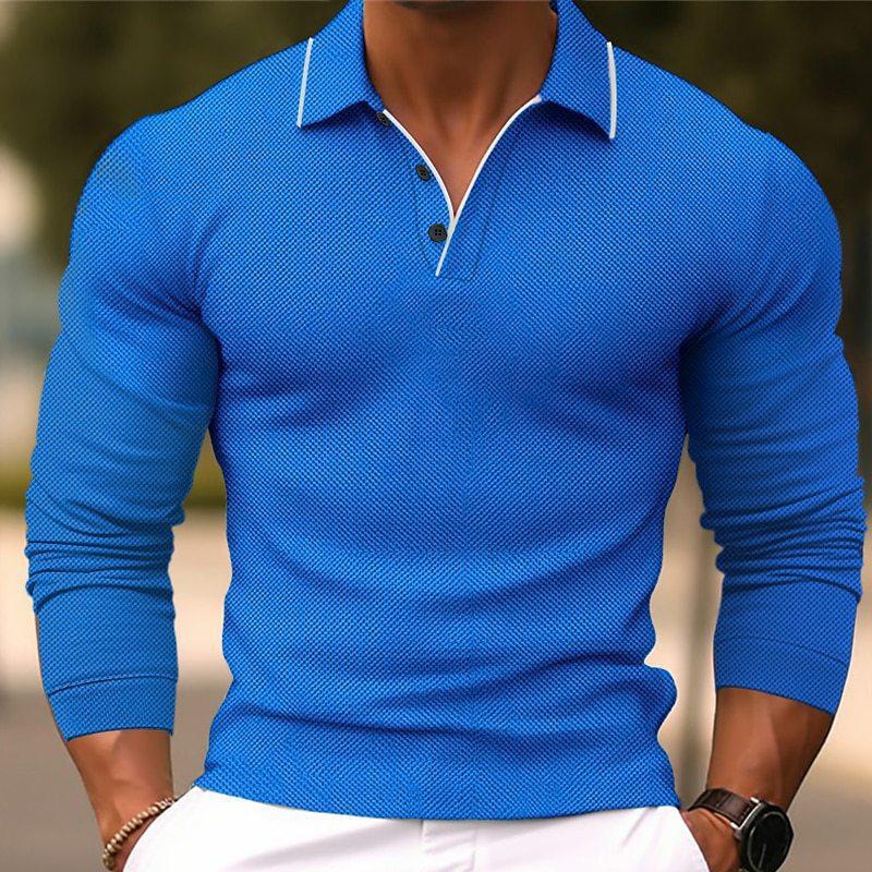 Abstract Art Print Long Sleeve Polo Shirt, Cool Streetwear Essential