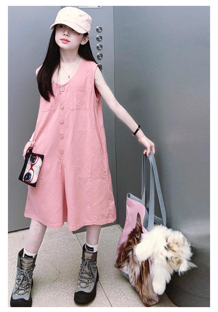 Ärmellose Baumwoll-Leinen-Overalls für Mädchen - Trendiger Koreanischer Stil Weite Beinshorts für den Sommer