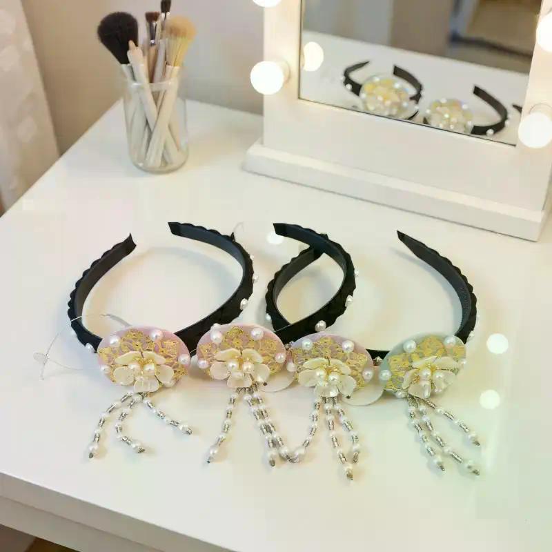 Korean Headband Pearl Flower Hanbok Hairband Fashion Tassels Traditional Headdress Stage Dance Hair Hoop Ladies