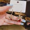 Fashion Atmospheric Red Velvet Bow Earrings Femininity Sweet Flower Long Fringed Versatile Earrings