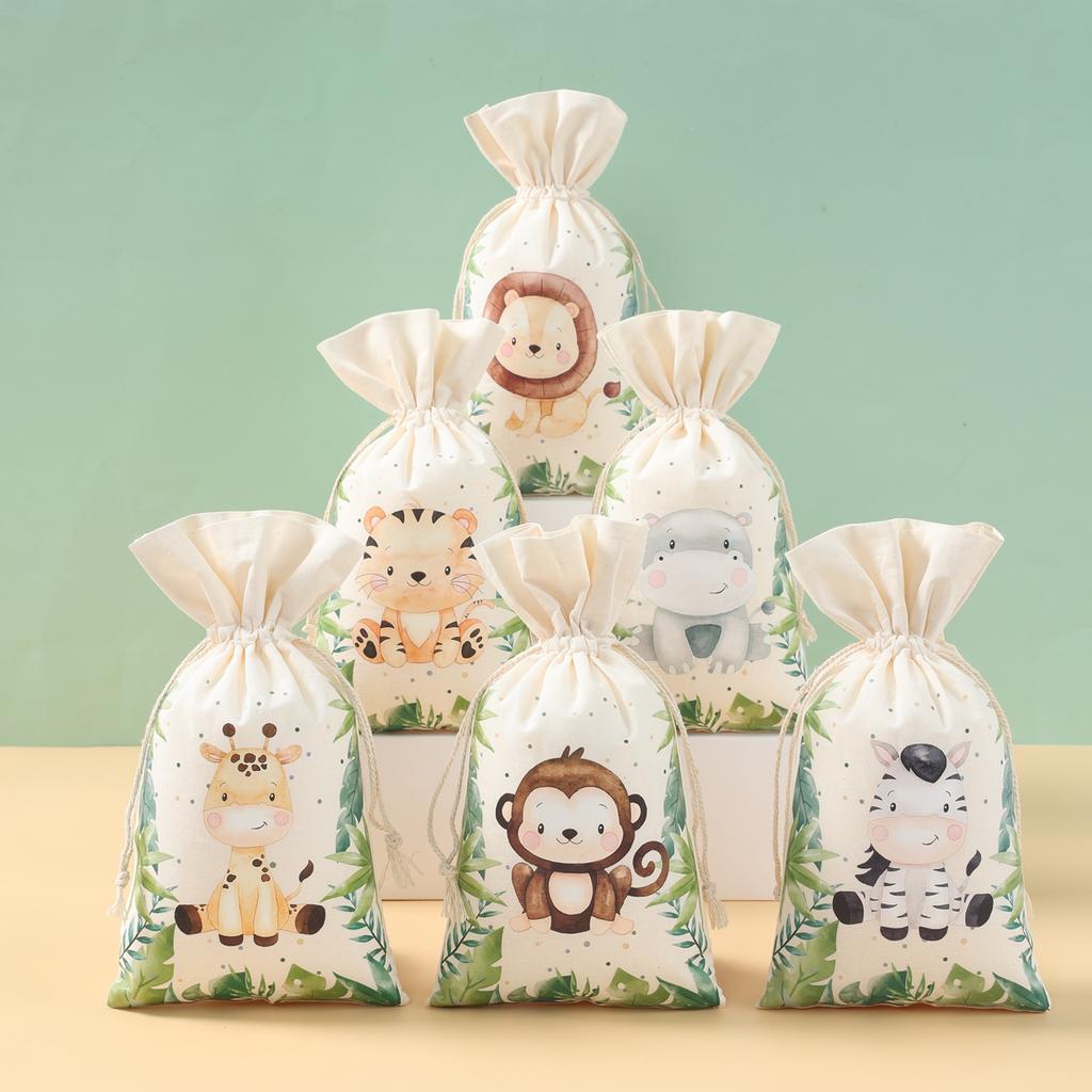 Large-size Jungle Animals Cotton Bag Happy 1st Birthday Party Decoration Kids Favors Gift Bag Jungle Safari Baby Shower Supplies