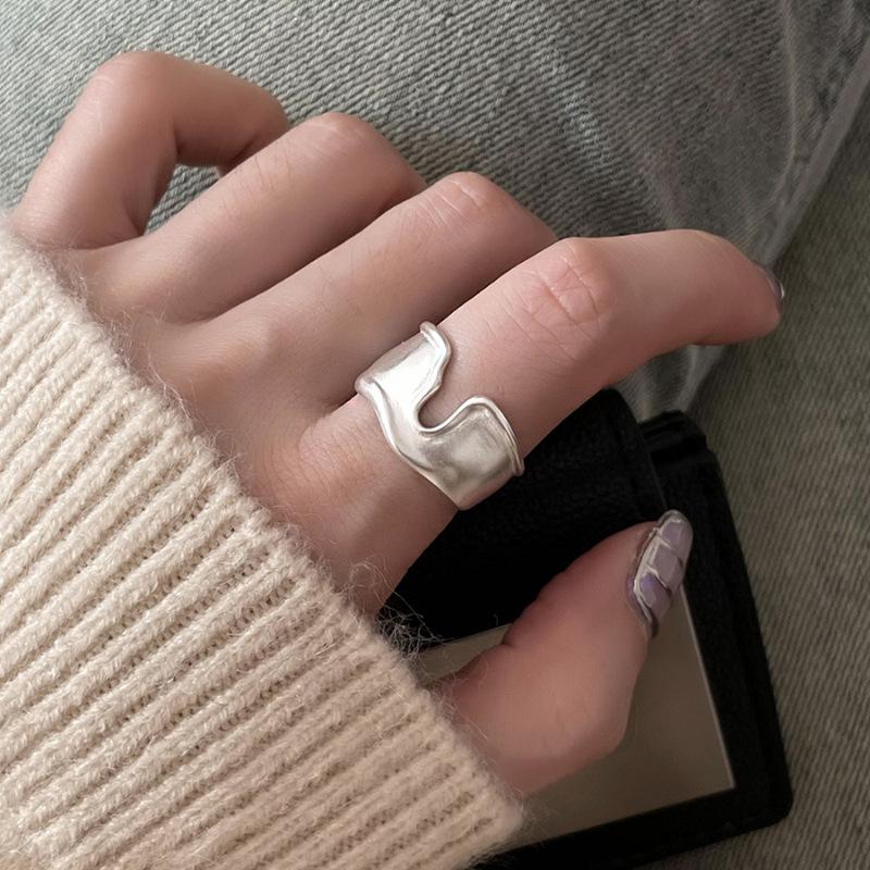925 Silver Open Finger Ring Punk Heart Irregular Geometric Stackable For Women Girl Jewelry Gift Dropship