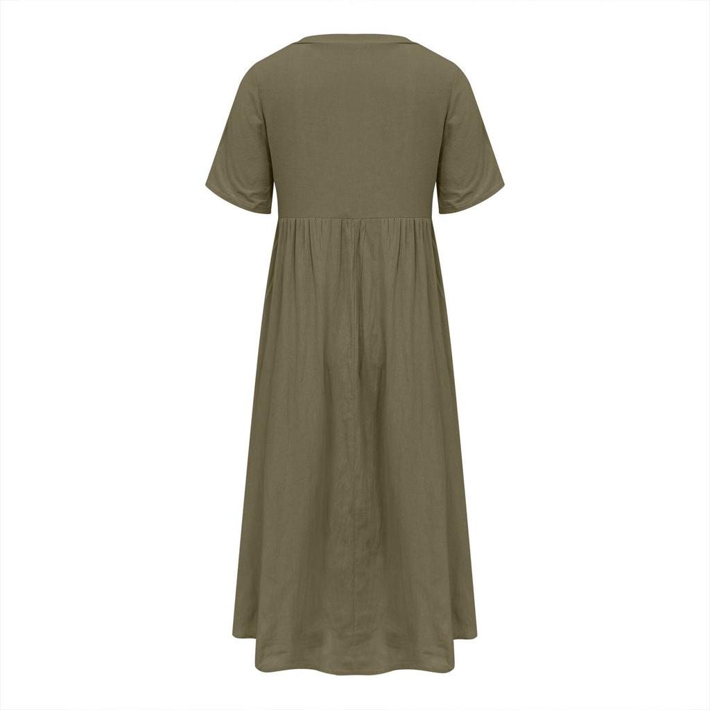 Summer Dresses For Women Boho Maxi Dress Short Sleeve V Neck Dresses Fashion Dress with Pockets