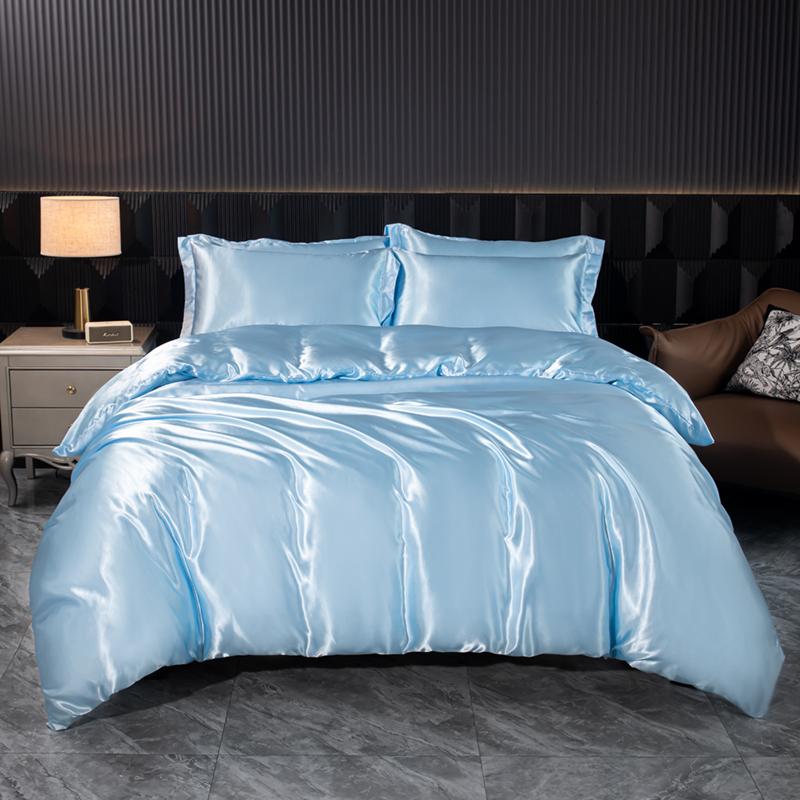Solid Satin Bedding Set Soft Smooth Duvet Cover Sheet Pillowcase For Twin Full Queen King Size Beds