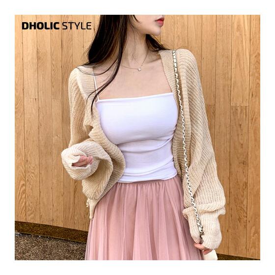 Dolman Loose Knit Cardigan P650068 Women s [CD] Cardigan Long Sleeve Dolman Sleeve Open Knit Rib Loose Fit Body Cover Plain Pastel Color Variations