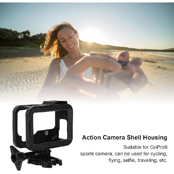 Action Camera Cage Protective Case Anti‑Fall Frame Housing with Cold Shoe Mount for 9
