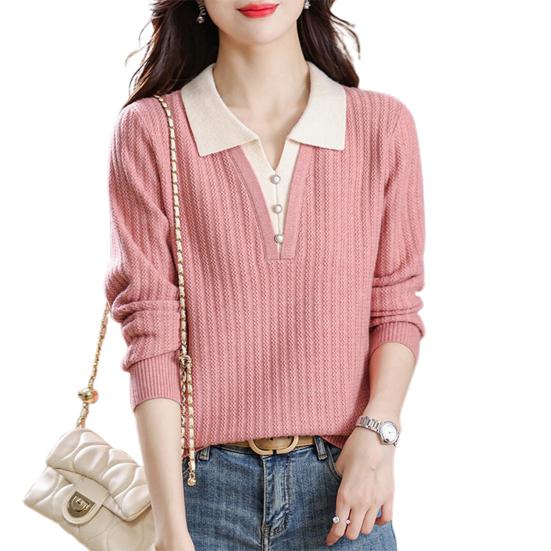 Women Sweater Fake Two-Piece Design Lapels Long Sleeve Fitted Casual Top Autumn