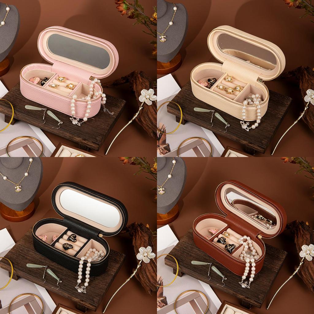 Jewelry Storage Box Pu Material With Mirror For Travel And Gifting