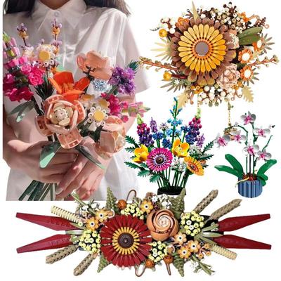 Bukett av konstgjord blomma orkidé krukväxter byggklossar modell tegel Moc flickleksaker gör-det-själv mamma gåva för vuxna