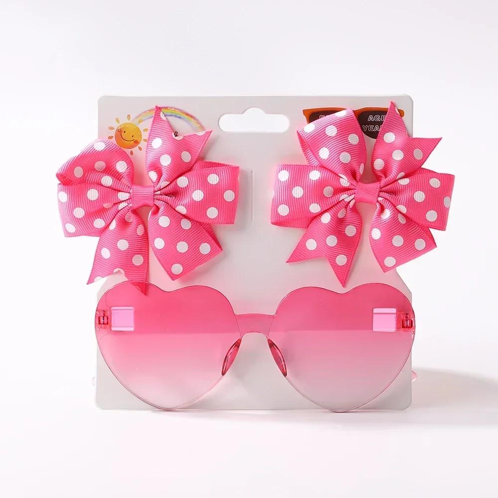 Lovely Sparkling Butterfly Hair Clip Hair Accessories Glasses Set Fashion Wave Point Kids Hairgripes Love Glasses Girls Headwear