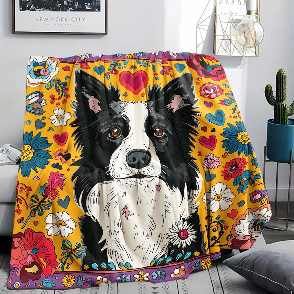 Border Collie Print Flannel Blanket, High quality Comfortable for All Seasons, Home Decor, Warmth and Comfort, Perfect for Christmas Gifts