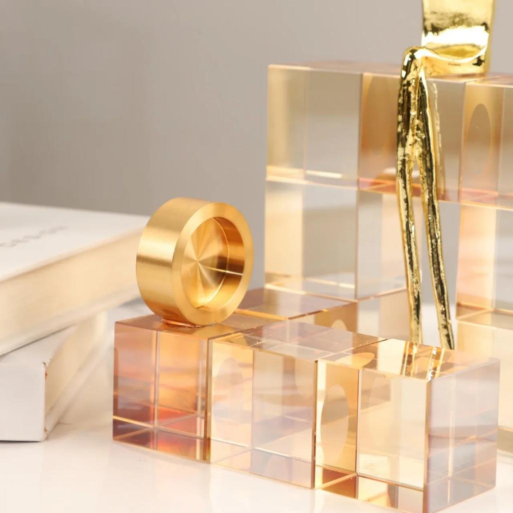 Glass Craft Geometric Stair Crystal Ornament Metal Gold Art Sculpture Metal Decorative Figurines Home Decoration Accessories