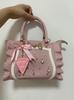 Sweet Landmine Series Pink Hand Bag Women Beading Ruffle Bow Handle Shoulder Crossbody Bags Ladies Fairycore Cute Tote Bag