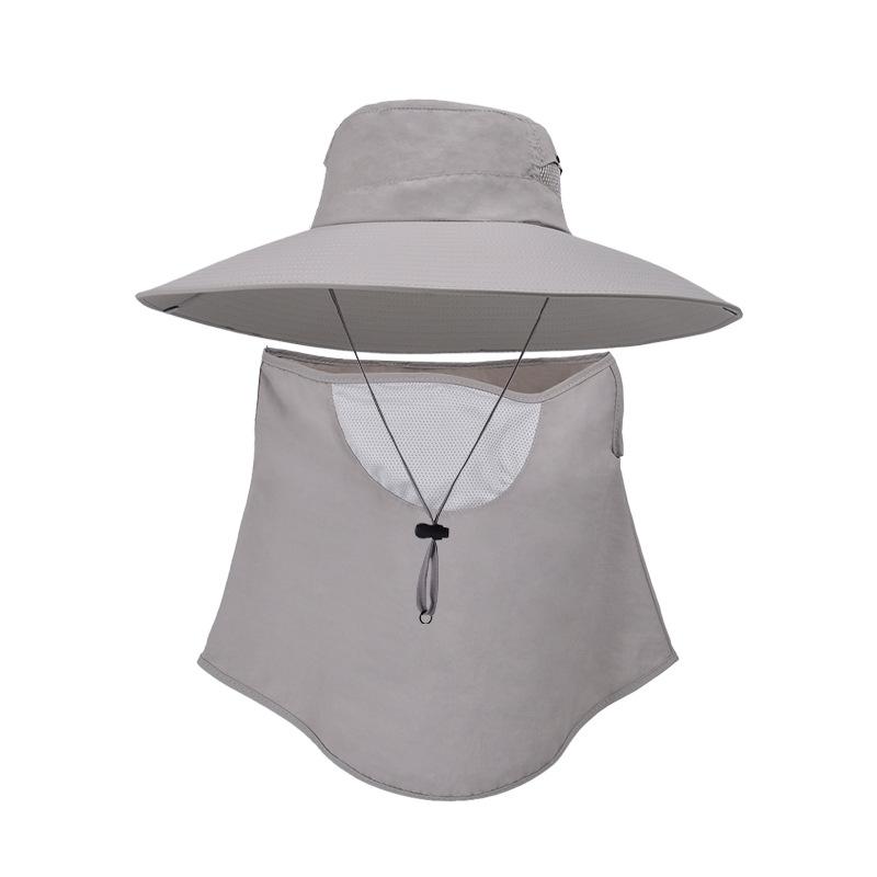9252 summer big brim bucket hat men's mountaineering fishing breathable sunscreen sunshade mask hat set
