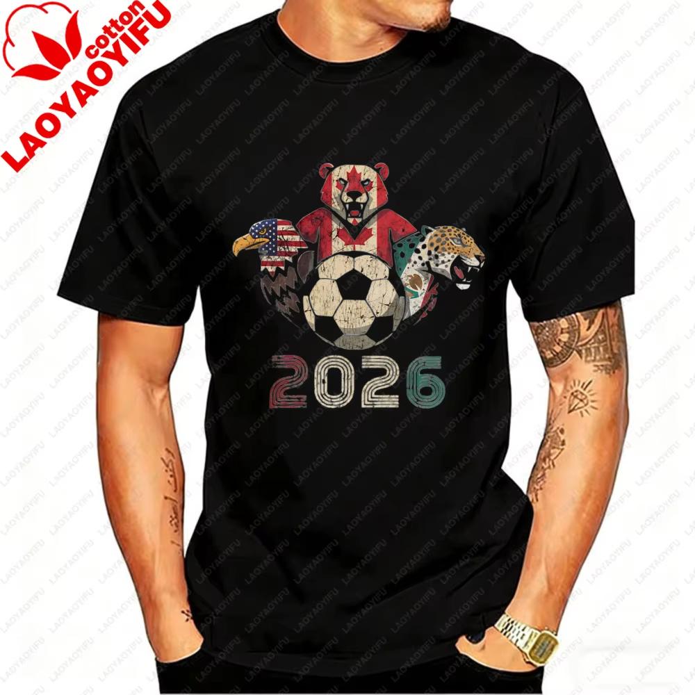 2026 USA Canada Mexico Soccer T-Shirt Cotton Shirt Tribal & Flag Graphic Tee, Ideal Gift for North Football Fans 2026 FIFA World Cup shirt Streetwear 4XL