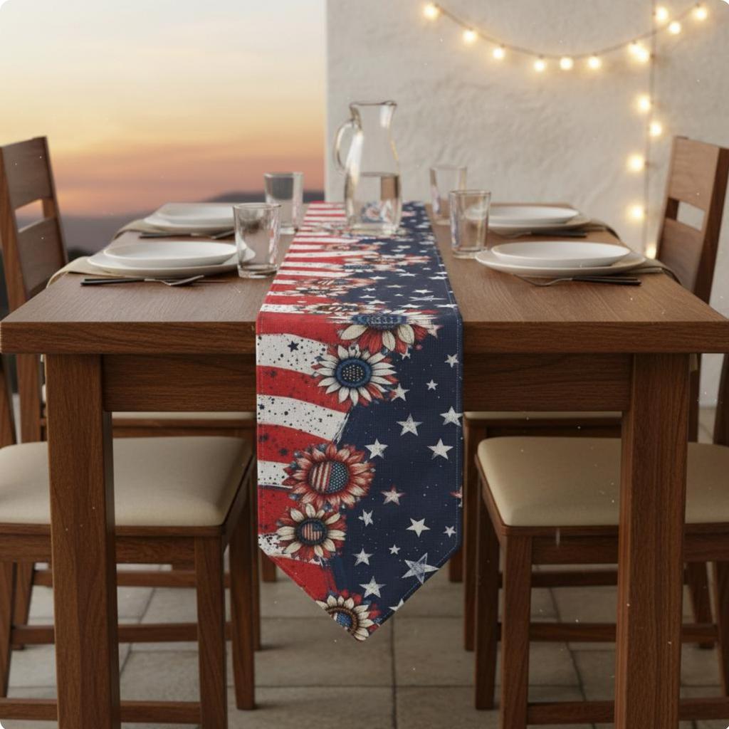 Patriotic Flag Table Runner Printed Pattern Red White and Blue Table Decor Holiday Supply Easy to Clean House Decoration