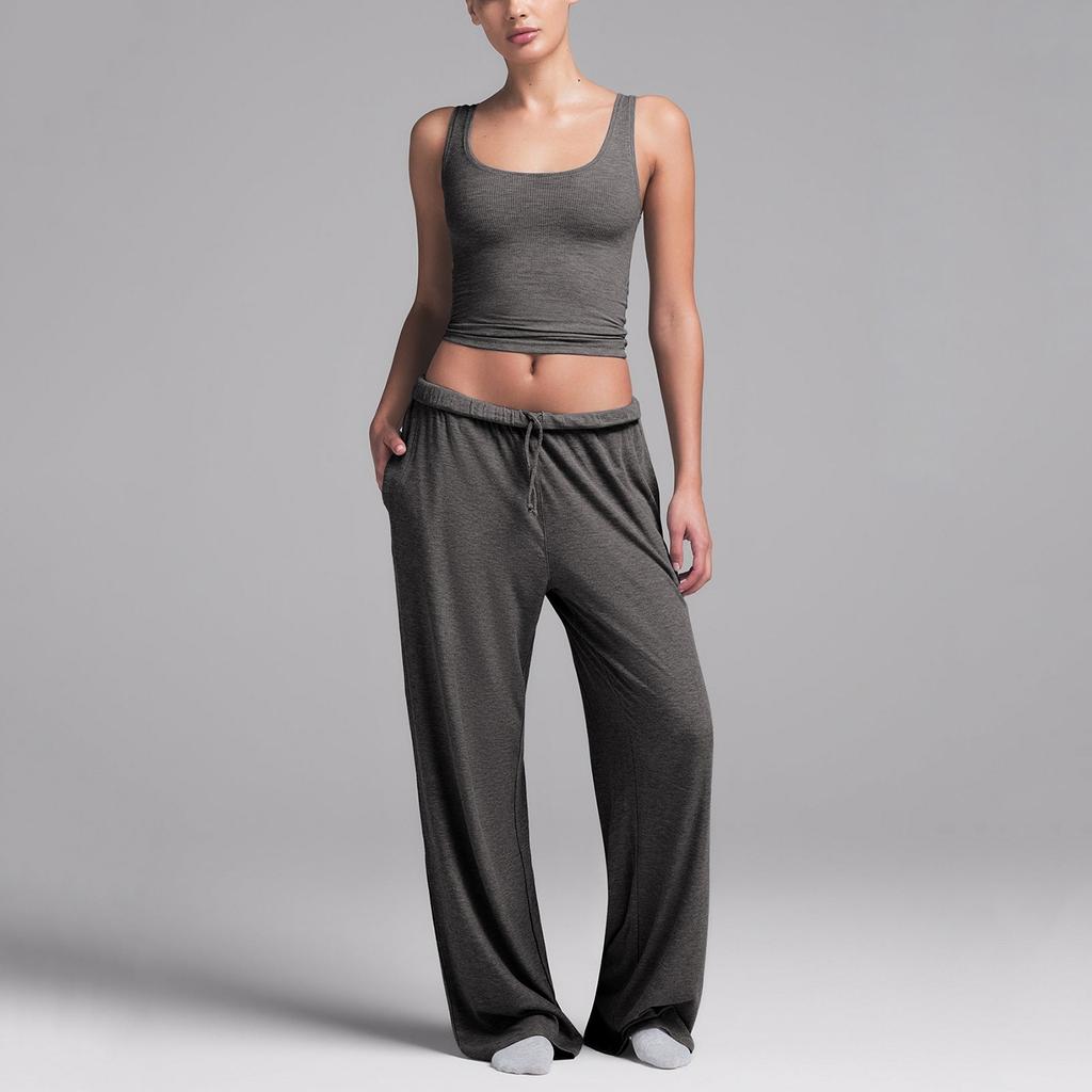 Damen ärmelloses Tanktop und lockere lange Hose Set Lässige Loungewear Weicher Stoff Dehnbar Bequeme Passform
