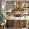 Funny Rubber Duck Shower Curtain Cute Yellow Pink Kids Animal in Bathtub Lovely Green Plants Botanical Brush for Teens Boys