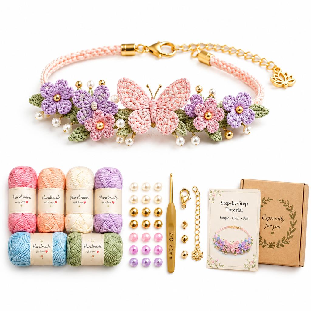 DIY Nature-Inspired Crochet Bracelet Kit with Tools and Gift Box