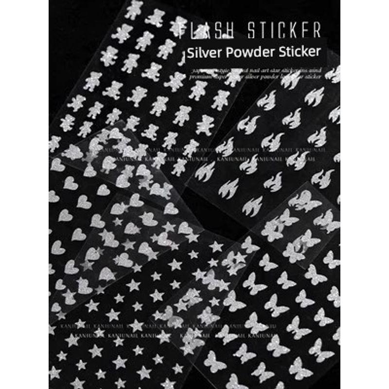 

Sparkle Silver Asterism Nail Art Sticker Fingernail Decoration Butterfly Nail Art Bear Nail Decals Heart Sticker Nail Sticker Yue Ji silver powder sticker 6 each one