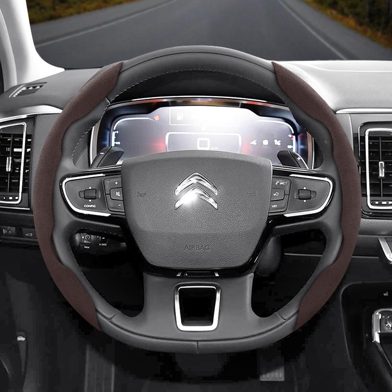 Suitable for Citroen Anti-Slip Buckle Segmented Suede Steering Wheel Cover, Anti-Slip and Durable, for C3 C4 X Berlingo C5 Aircross Jumper Spacetourer