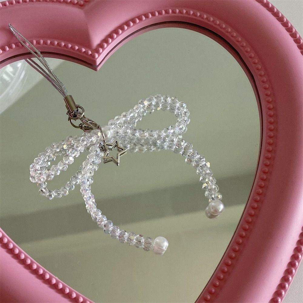

Phone Charms Bead Phone Pendant Butterfly Cellphone Chain Kawaii Y2K Phone Lanyard Phone Case Crystal white