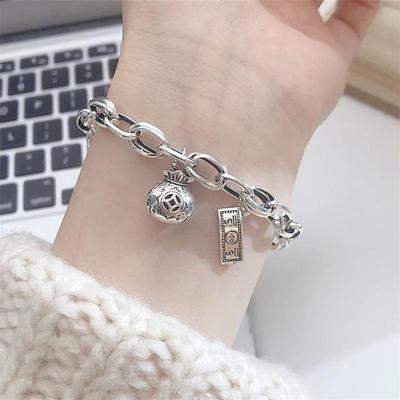 Good Fortune Bracelet Retro Style Thick Chain Copper Money Pendant Symbol of