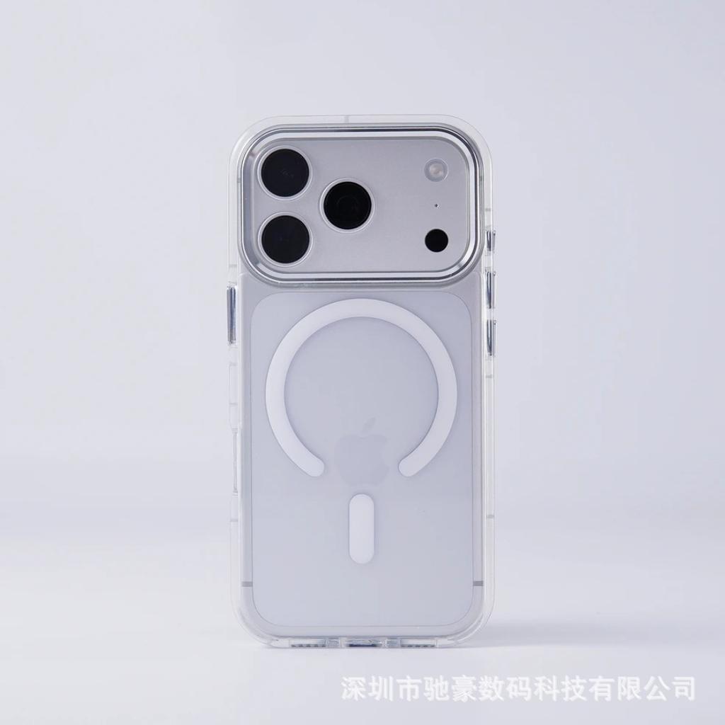 Two-color ice color magnetic suction suitable for iPhone17promax mobile phone case Apple 16 metal lens simple anti-drop cover