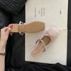 2025 new autumn round head with satin rhinestone bow thick heel back empty OL commuter work women's shoes