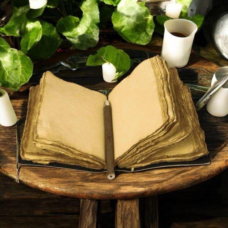 Grimoire Vintage Leather Journal, Tree of Life Fat Journal, Blank Spell Book of Shadows Celestial Gifts For Him Her