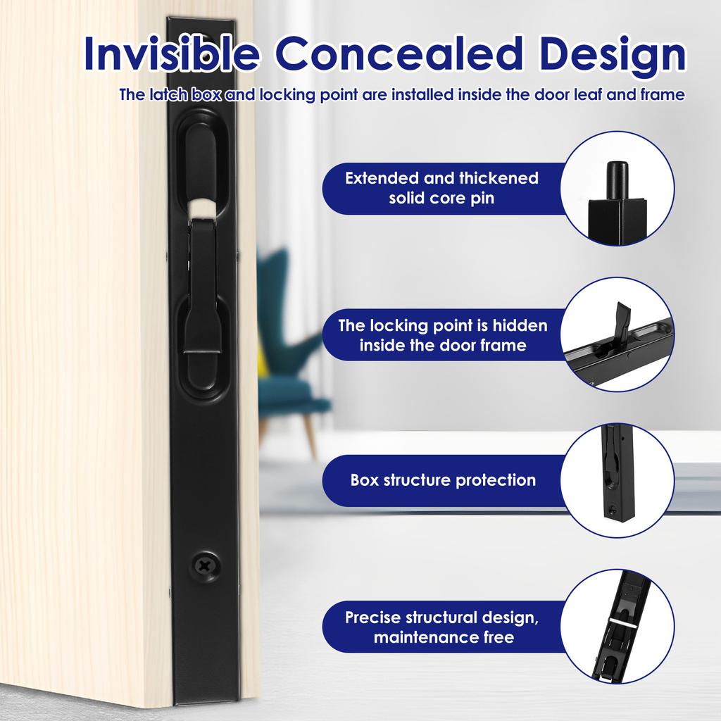 4 Pcs Flush Bolt for Double Door 8 Inch Heavy Duty Chrome Plating Flush Latch Bolts Concealed Security Lock with Screws for Home