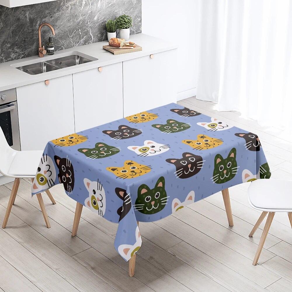 Søt katt duk plantedyrstrykk rektangulært vanntett og oljetett restaurantbord kjøkken hjemmedekorasjon