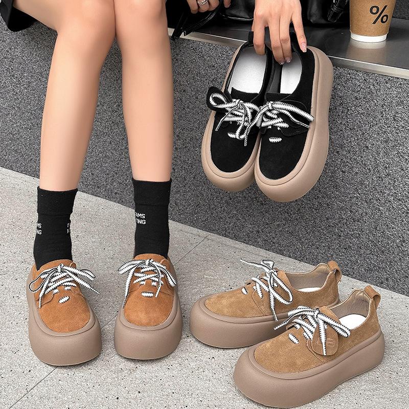 Frosted leather bread shoes spring and autumn ins tide thick sole ugly cute casual board shoes