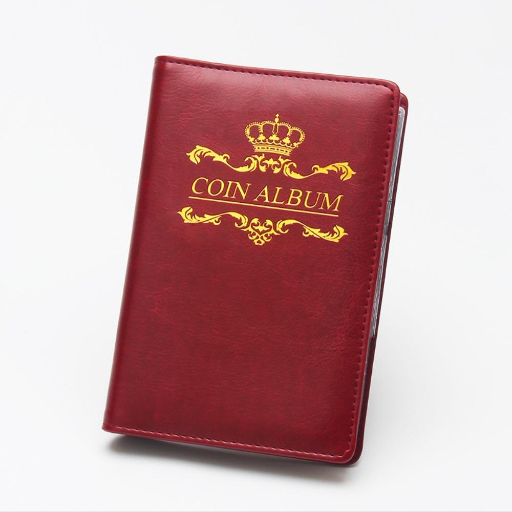 Durable Crown/Rose Print Coin Album 120 Pockets Mini Pocket Coins Collection Book PU Leather Coin Holder Booklet Collector