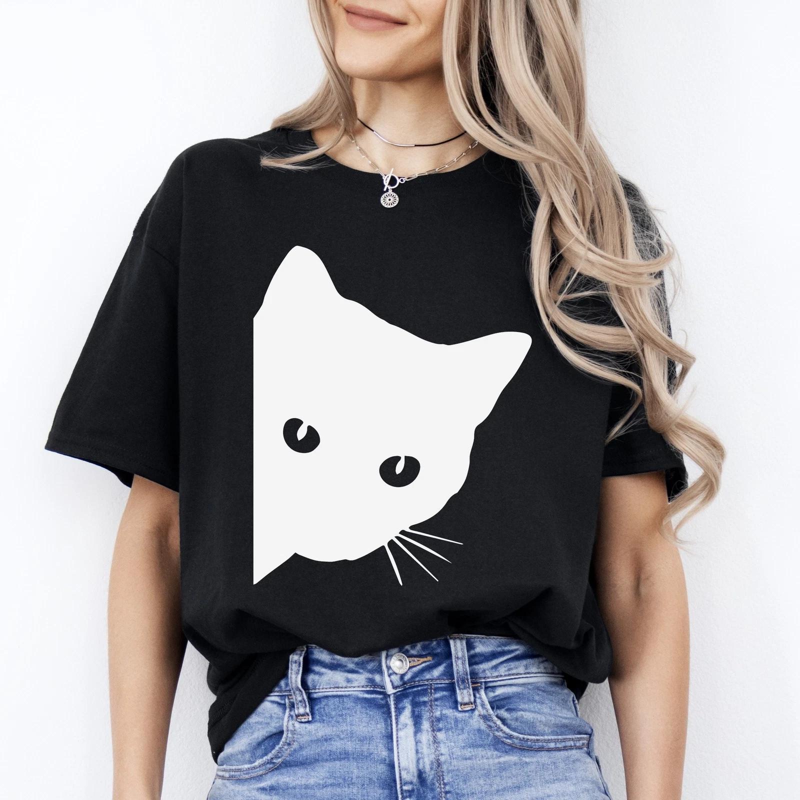 Cat T-Shirt gift Large White Cat Cat mom Unisex Tee Black Navy Dark Heather 3XL