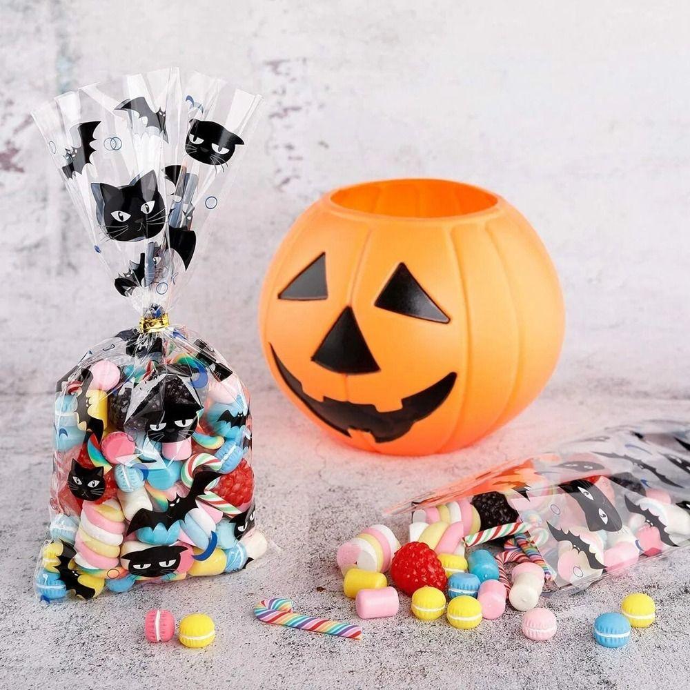 50pcs/pack Bat Pattern Dessert Packaging Bag With Ties Gift Bags Halloween Candy Bags  Home