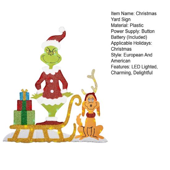 Yousheng LED Christmas Yard Sign Large Green Elf Tree Dog Sleigh Xmas Yard Sign for Winter Lawn Garden Yard Outdoor Decor