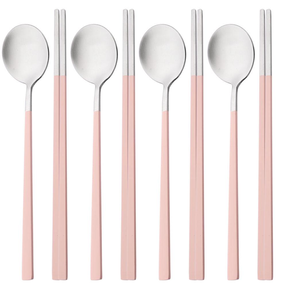 8Pcs Korean Dinnerware Set Silver High Quality Stainless Steel Flatware Set Matte Dinner Spoon Chopsticks Tableware Cutlery Set