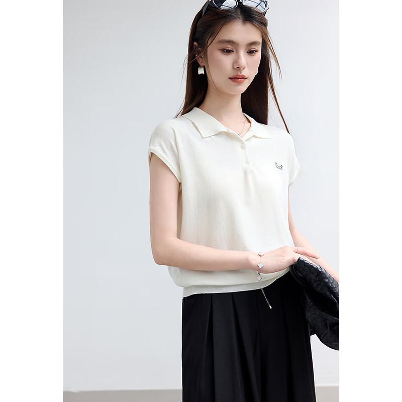 VICTORIA&VERA Women's Summer Polo Knit Top with Puppy Embroidery