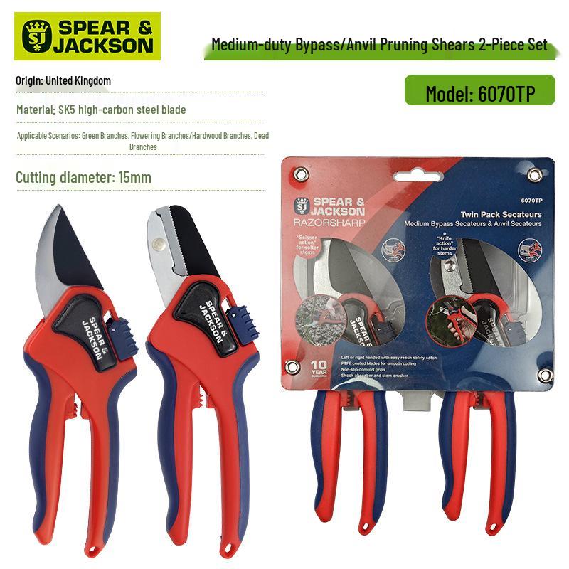 Spear & Jackson UK Bypass and Anvil Loppers Garden Tree Branch Shear Set