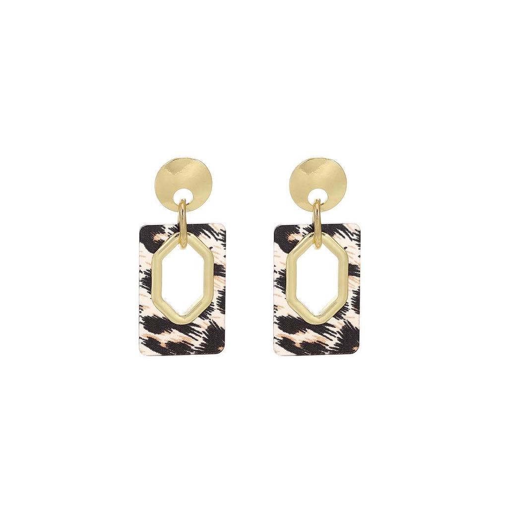 Silver Needle Geometric Leopard Print Earrings - Trendy Retro Studs for Women