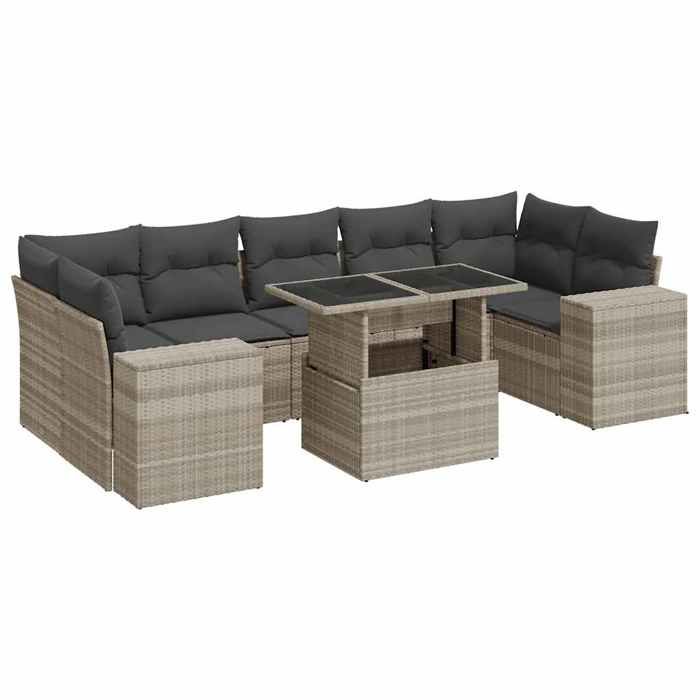 VidaXL Garden Lounge Set 8 Pcs with Light Grey Cushions Wicker 3326763