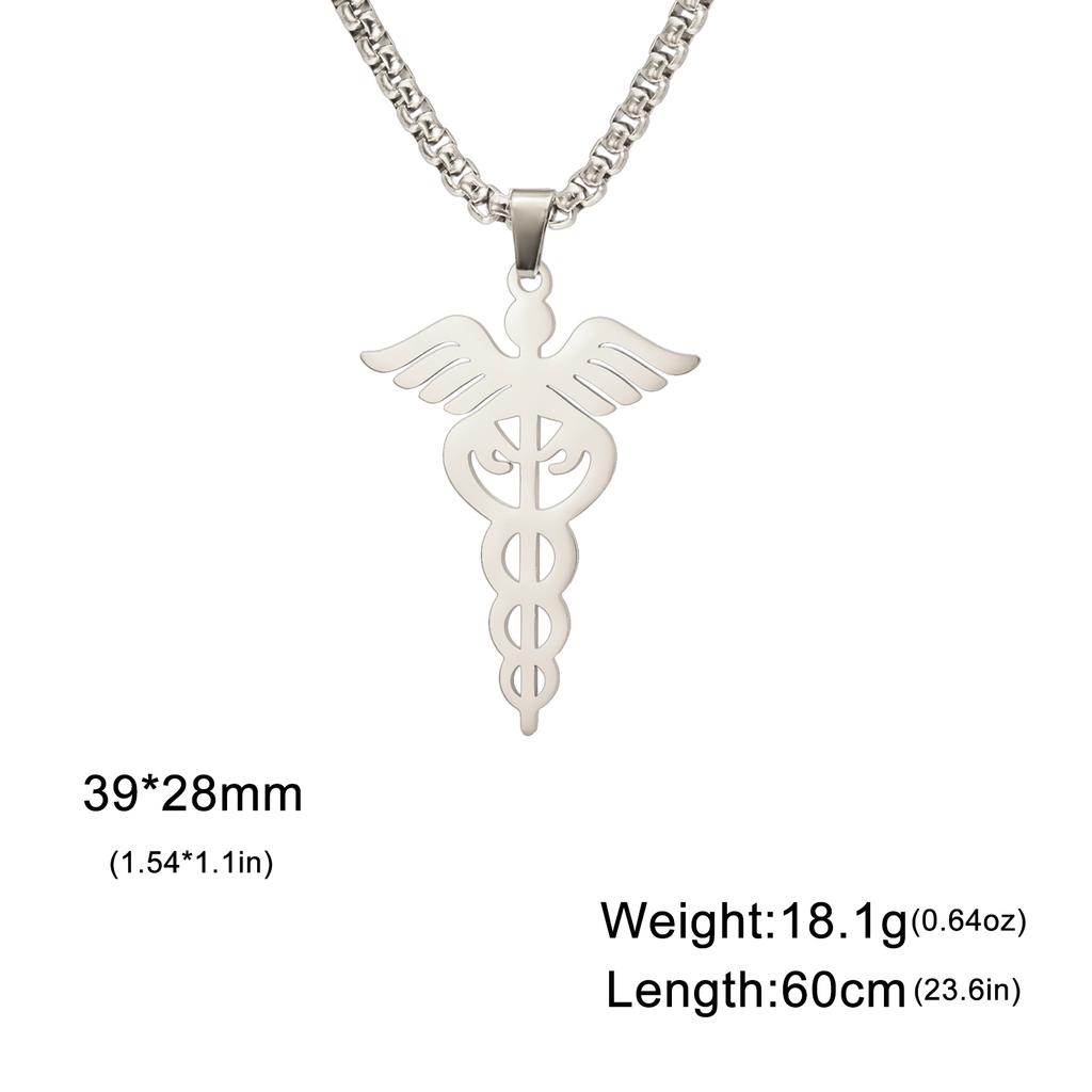 Caduceus Medical Symbol Pendant Stainless Steel Necklace for Men And Women Angel Wings Nurse's Day Graduation Gift Jewelry Gift